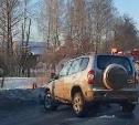 На Щекинском шоссе после ДТП загорелся автомобиль